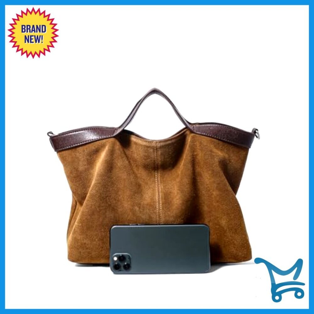 Suede Leather Shoulder Crossbody Bag Top Handle Purse - Picture 3 of 7